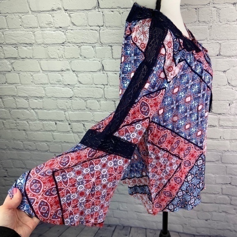 Jessica Simpson‎ Blouse Top Bandana Alaya Sheer Lace Boho Peasant Top Size L - Picture 7 of 16
